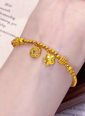 小众轻奢沙金钱币花朵手链女款