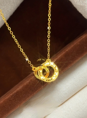 越南沙金环环相扣锁骨链女款