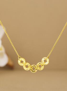 S925纯银项链爆闪五帝钱币