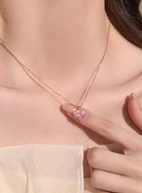 S925银新款超闪粉钻爱心吊坠项链