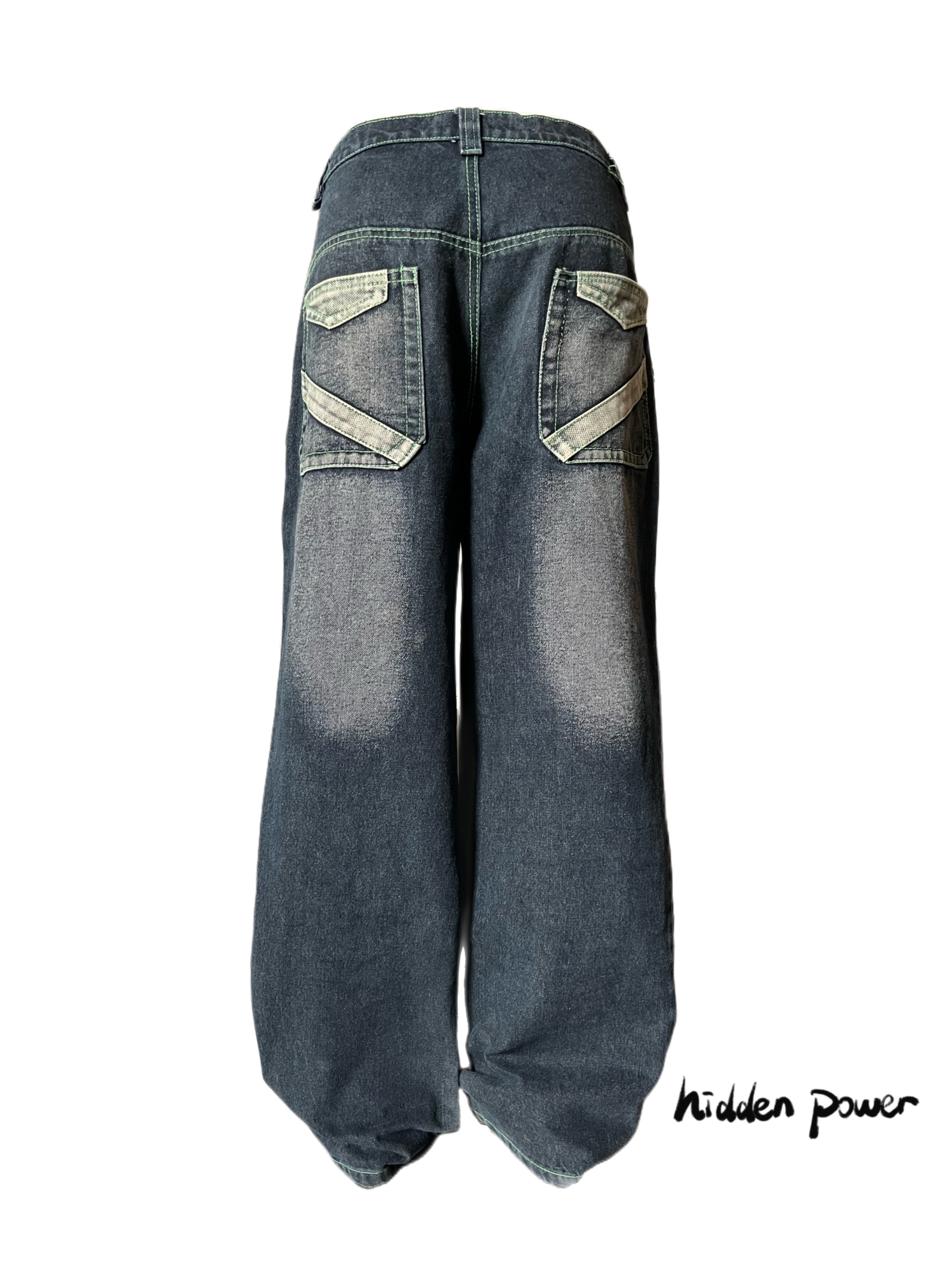 【sold】hidden power vintage古着孤品y2k日系朋克设计牛仔裤 - 图0