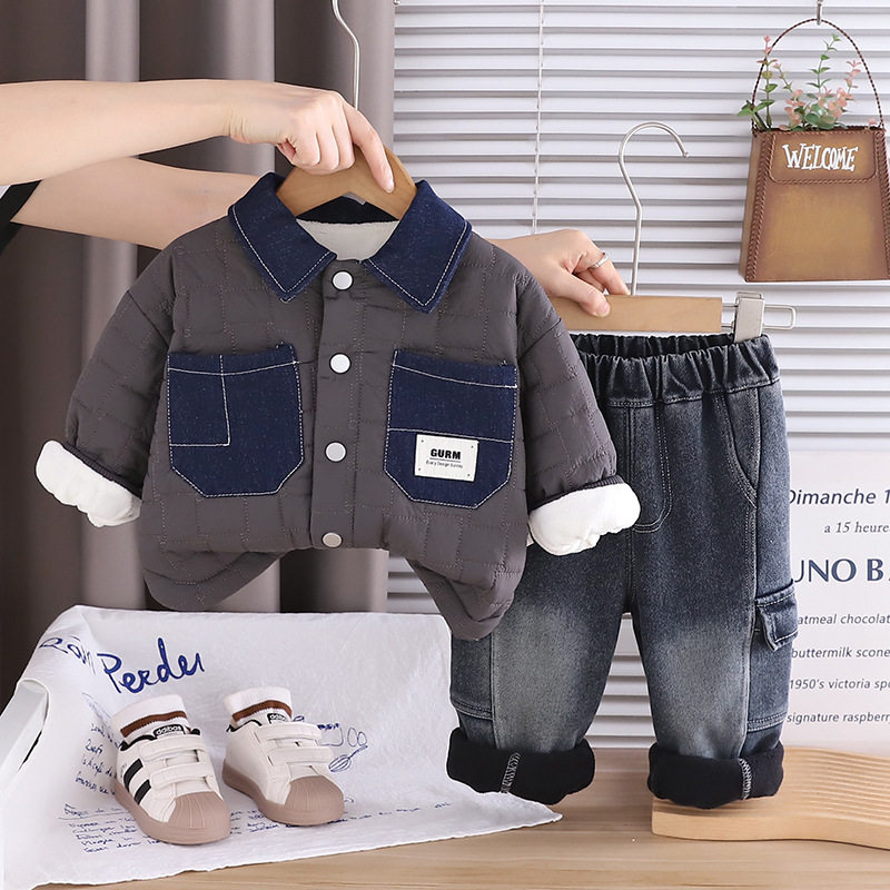 男童冬季棉服外套装韩版帅气时尚儿童加绒牛仔口袋小孩宝宝棉衣服,淘宝优惠券,粉丝福利购,淘宝优惠卷