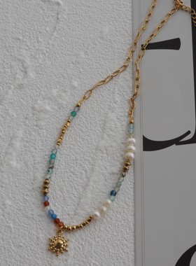 镀金彩石ins高级感项链小众气质