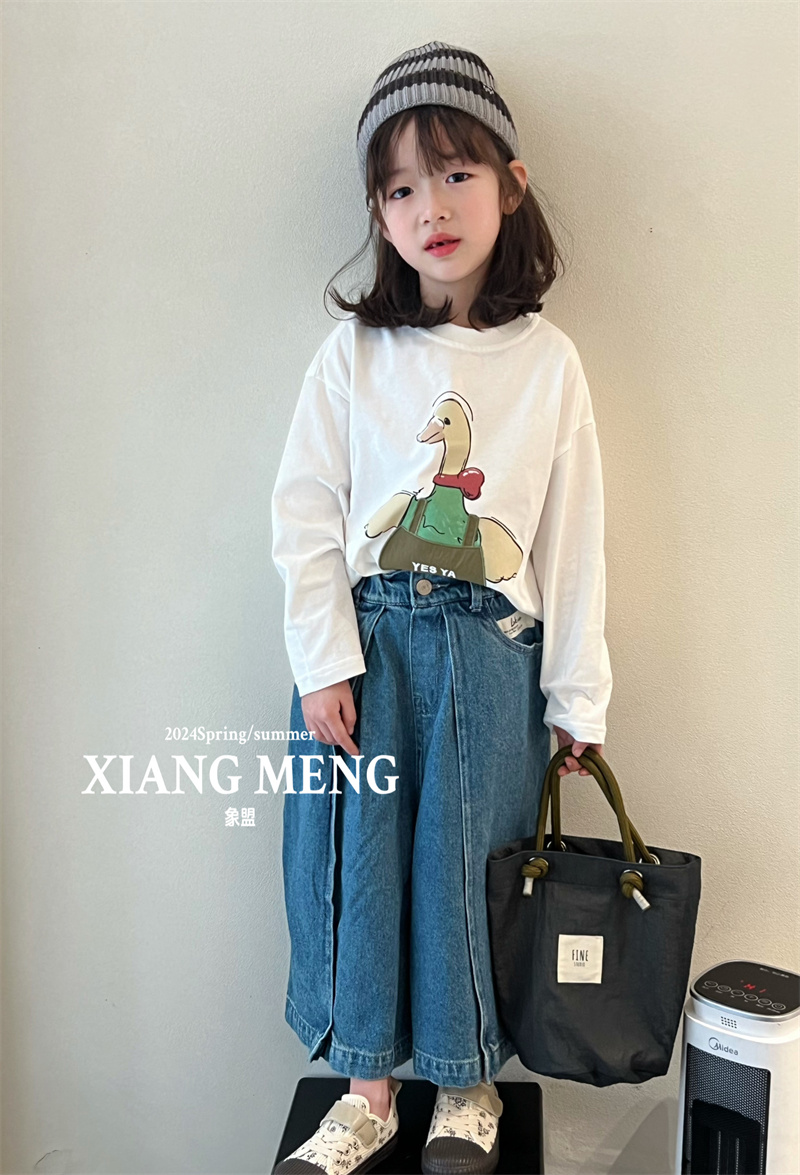 【TITIKIDS】XIANG MENG童装2024春白色卡通鸭子T恤长袖 - 图0