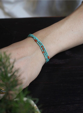 绿松石三圈多宝手链女3mm极细小米珠南红小众新中式2025新款爆款