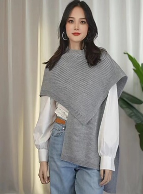 简约针织纯色披肩春2025春秋新款围巾女装保暖搭肩上衣空调服秋冬