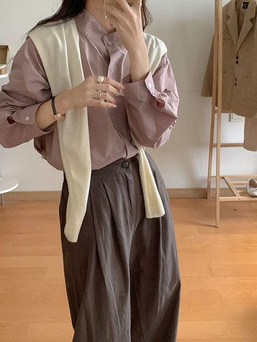 韩系百搭纯色针织披肩女外搭2025春秋假领子叠穿配衬衫系带小坎肩 - 图0