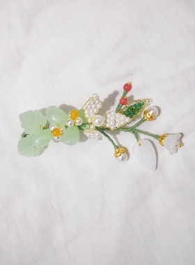 表妹万福甄嘉芙宋祖儿同款绿色清新发簪发饰套装白玉古风配饰头饰