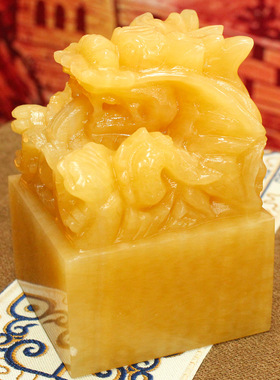 厂家现货米黄玉龙头印章 黄玉龙印摆件 龙头玉玺印章办公室摆设