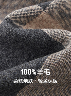 柏品纯羊毛秋冬保暖格纹围巾