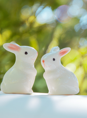 可爱小兔子萌兔招财兔陶瓷摆件