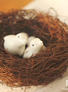 可爱陶瓷小鸟摆件鸟巢装饰品