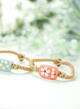 时尚风陶瓷编绳花朵饰品情侣手链