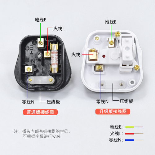 13A方脚插头英规英标香港式三脚英国带保险管工业电源线接线插头