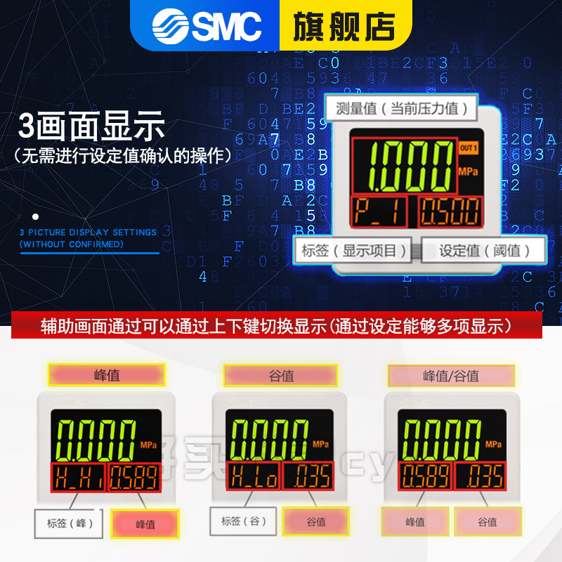 SMC数显表压力开关ISE20/ZSE20-N/P-M5-LA1/2 ZSE20F-N/P-M5-LD/B - 图1