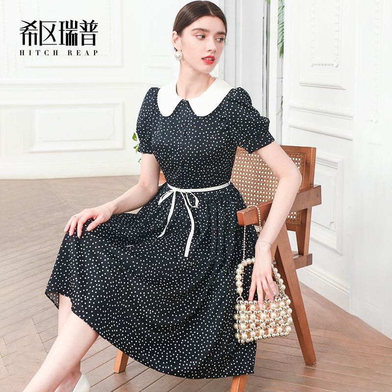 希区瑞普高端赫本风连衣裙女夏季法式娃娃领气质印花裙,淘宝优惠券,粉丝福利购,淘宝优惠卷