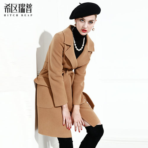 希区瑞普双面羊毛呢大衣女黄色无羊绒中长款外套欧美新款 - 图2