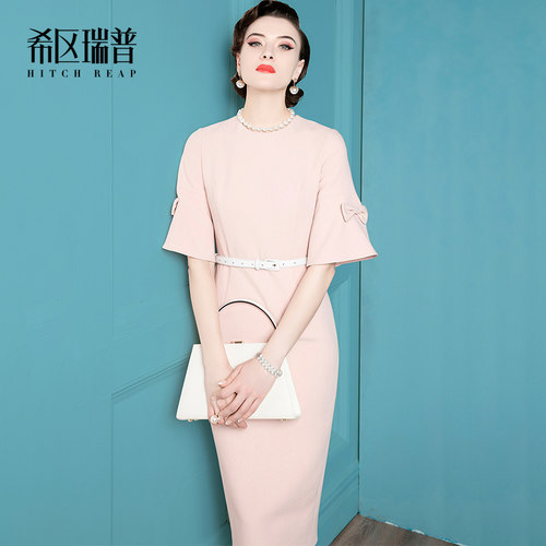 希区瑞普高端气质法式复古连衣裙女春季新款修身包臀喇叭袖礼服 - 图3