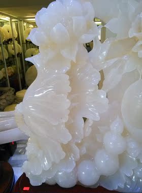 阿富汗荷花鱼雕刻乔迁送礼摆件