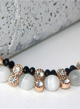 韩版短款水钻黑白皮质毛衣链