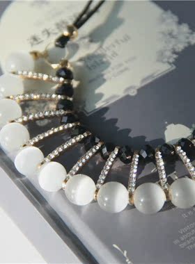 猫眼石水钻珠子夸张金色项链饰品