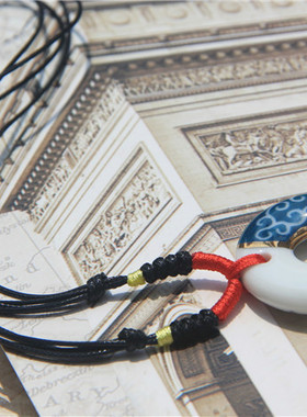 手工民族风祥云红色带铃铛毛衣链