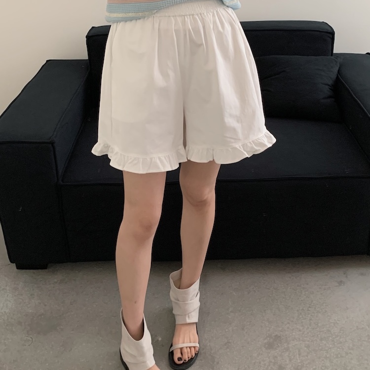 韩系夏季牛仔短裤木耳边松紧腰休闲短裤女春夏新款宽松阔腿热裤 - 图2