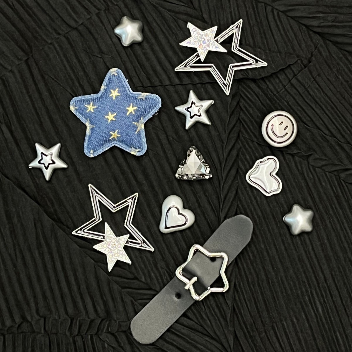 牛仔星星ins风yk2银色洞洞鞋配饰crocs鞋花鞋扣辣妹diy装饰扣,淘宝优惠券,粉丝福利购,淘宝优惠卷