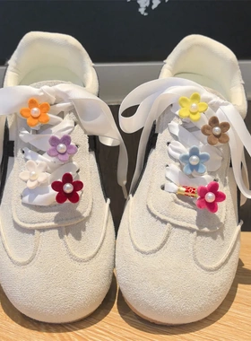 春季新款马卡龙串珠鞋花鞋带扣植绒珍珠小花装饰扣爱心鞋挂