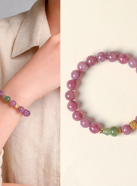 天然石榴石粉水晶串珠手链女小众感和田玉葫芦手串手饰玛瑙精致