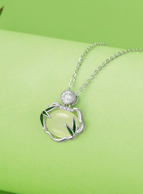 竹节如意锆石项链女s925纯银天然玉髓吊坠感国风气质锁骨链