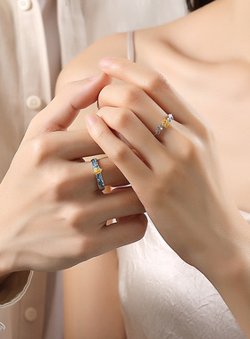 原创玫瑰与独角兽情侣对戒纯银小众设计ins珐琅滴胶戒指新年礼物