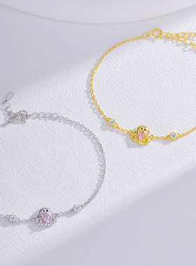 可爱幽灵手链女s925纯银镶锆石小众百搭个性感圣诞节饰品手串