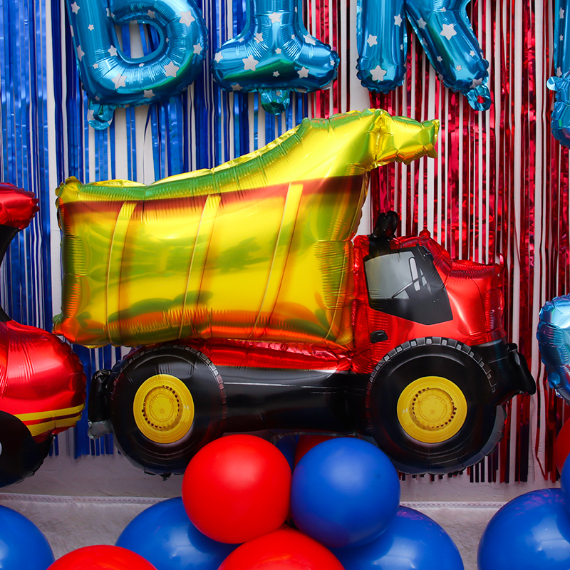 创意汽车主题儿童生日气球男孩布置装饰工程车警车飞机背景墙套餐-图2