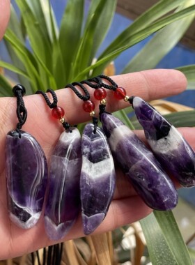 天然花纹紫水晶原石吊坠