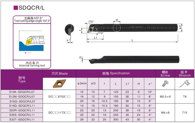 107.5度数控车刀刀杆S08K/10K/12M-SDQCR07/S16Q/20R/25S-SDQCR11 - 图1