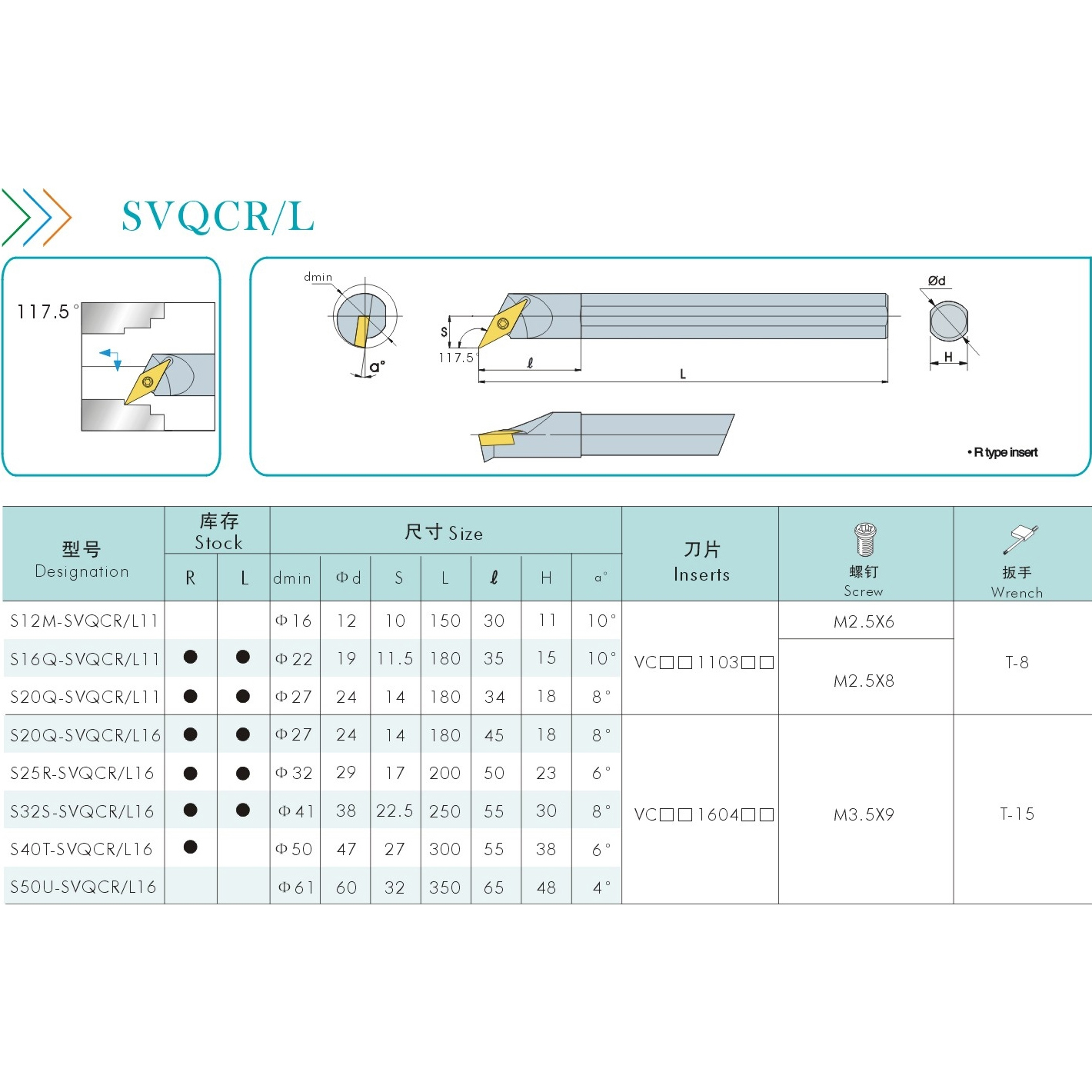 三韩刀杆 117.5度内孔刀杆S16 S20Q S25R S32S S40T-SVQCR/L11/16 - 图1