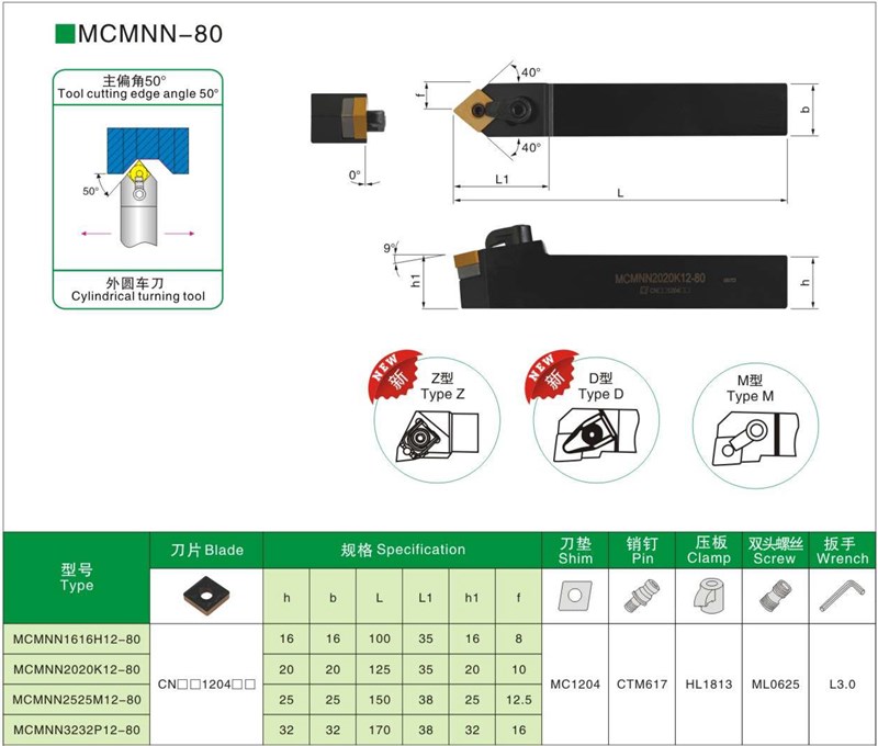 数控车床刀杆菱形中置外圆车刀MCMNN2020K12/2525M12倒角车刀杆