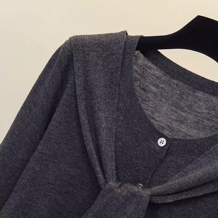 宽松显瘦【80-200斤】假两件系带披肩针织开衫女秋冬洋气减龄上衣,淘宝优惠券,粉丝福利购,淘宝优惠卷