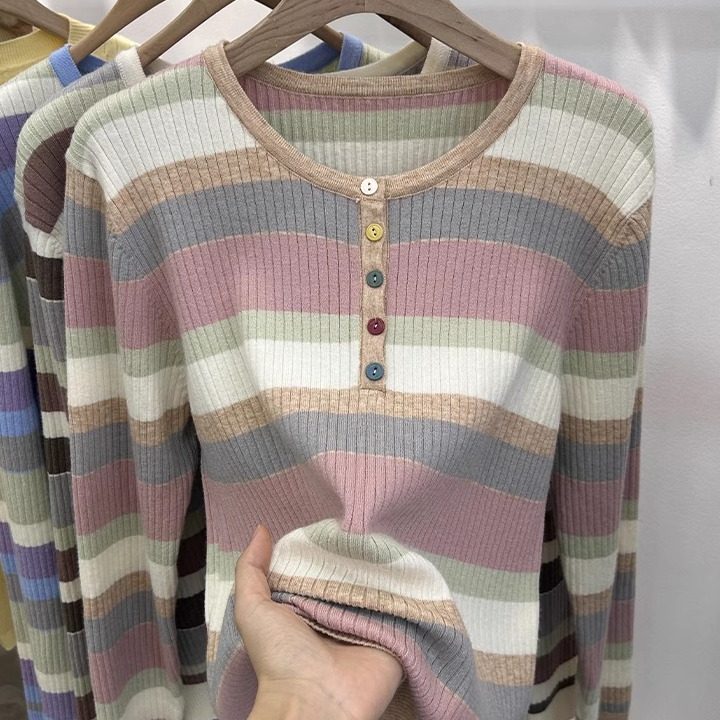 大码女装【80-200斤】彩虹条纹套头毛衣女秋冬时尚减龄针织打底衫,淘宝优惠券,粉丝福利购,淘宝优惠卷