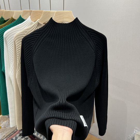 New autumn and winter solid color half turtleneck base sweater for women