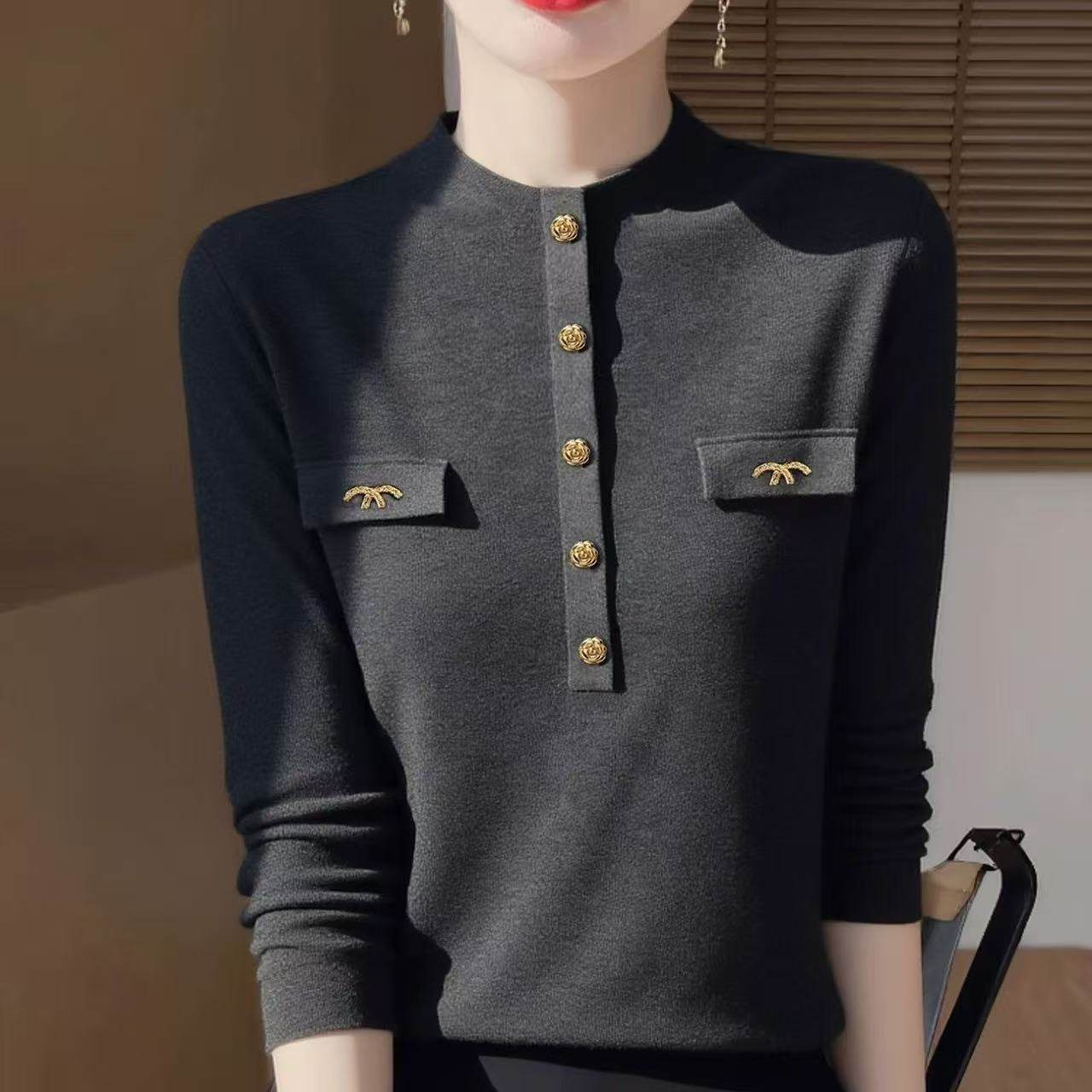 大码女装【80-200斤】中高领针织衫女长袖纽扣装饰百搭打底衫上衣,淘宝优惠券,粉丝福利购,淘宝优惠卷