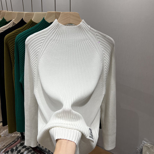 New autumn and winter solid color half turtleneck base sweater for women