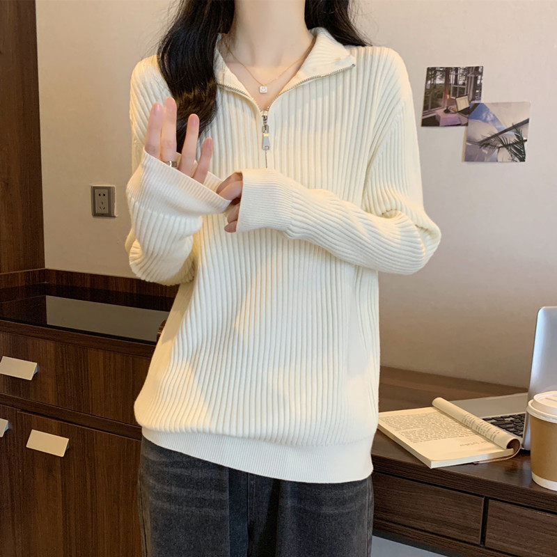 宽松显瘦【80-200斤】半高领拉链打底针织衫女秋冬天洋气减龄毛衣,淘宝优惠券,粉丝福利购,淘宝优惠卷