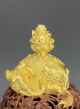 伴庐香堂苏工精品鎏金象耳熏炉陈设摆放高端经典铜香炉 口径7.5CM