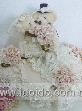 婚纱熊戒枕戒指盒戒托 （粉色/香槟 带盒）婚礼婚庆装饰 伴娘道具