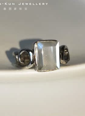 珠宝长方形月光石情侣礼物戒指环