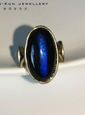 椭圆形宝石级猫眼恶魔翅膀戒指环