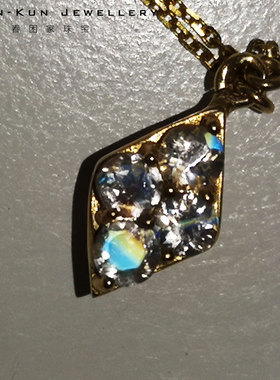 18k红宝石月光石菱形双面锁骨链