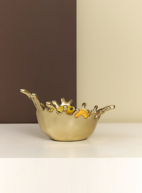 迪斯凯 印度进口现代轻奢设计感水滴开花装饰碗 创意金属花器摆件